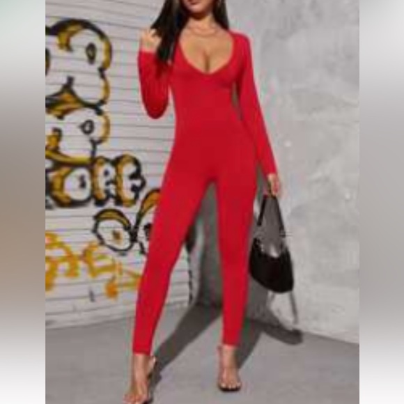 SHEIN Pants - Red Long Sleeve Jumpsuit